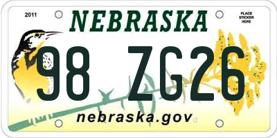 NE license plate 98ZG26