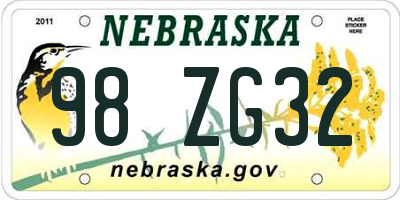 NE license plate 98ZG32
