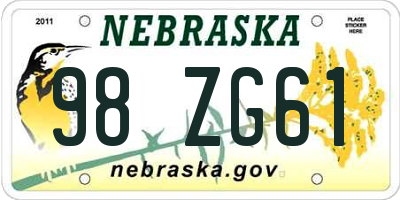 NE license plate 98ZG61