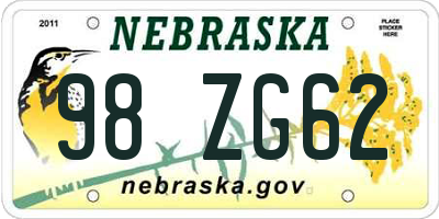 NE license plate 98ZG62