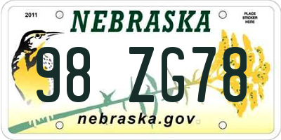 NE license plate 98ZG78