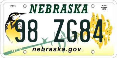 NE license plate 98ZG84