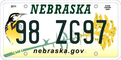 NE license plate 98ZG97