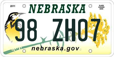 NE license plate 98ZH07