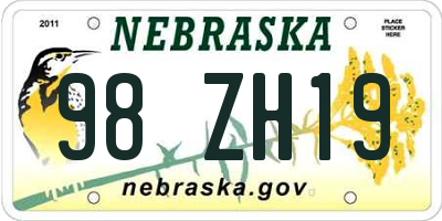 NE license plate 98ZH19