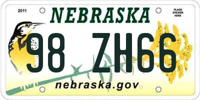 NE license plate 98ZH66