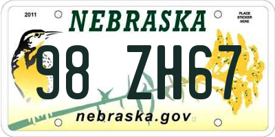NE license plate 98ZH67