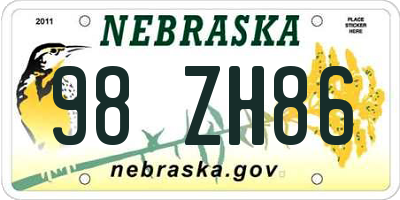 NE license plate 98ZH86