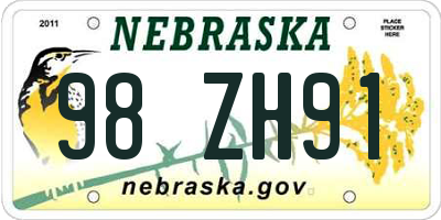 NE license plate 98ZH91