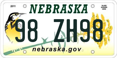 NE license plate 98ZH98