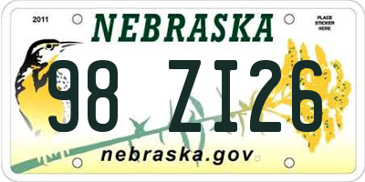 NE license plate 98ZI26