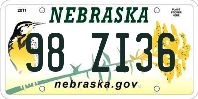 NE license plate 98ZI36