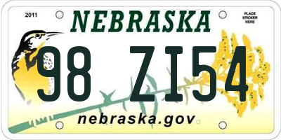 NE license plate 98ZI54