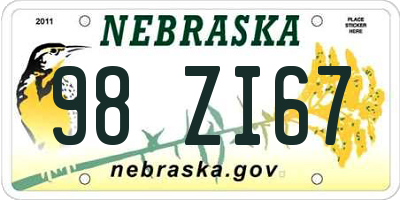 NE license plate 98ZI67