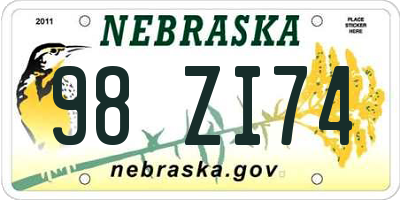 NE license plate 98ZI74