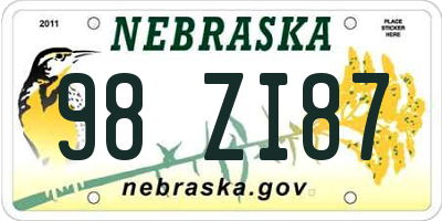 NE license plate 98ZI87
