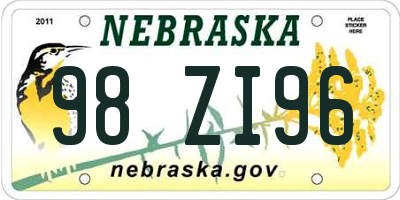 NE license plate 98ZI96