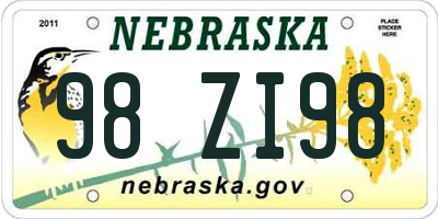 NE license plate 98ZI98