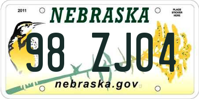 NE license plate 98ZJ04