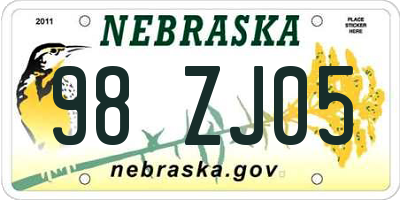 NE license plate 98ZJ05