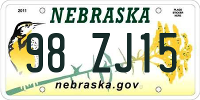 NE license plate 98ZJ15