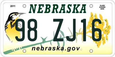 NE license plate 98ZJ16