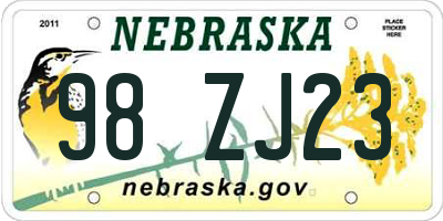 NE license plate 98ZJ23