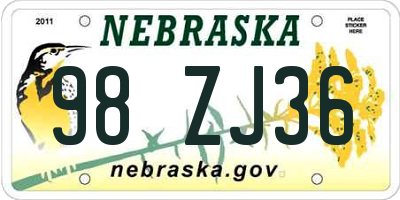 NE license plate 98ZJ36