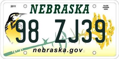 NE license plate 98ZJ39