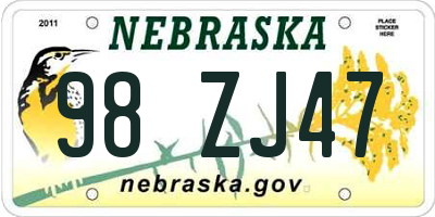 NE license plate 98ZJ47