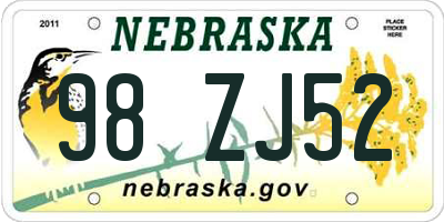 NE license plate 98ZJ52