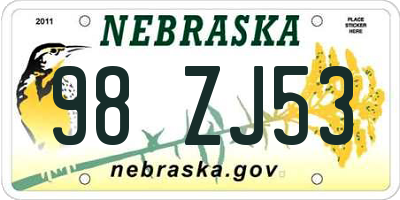 NE license plate 98ZJ53