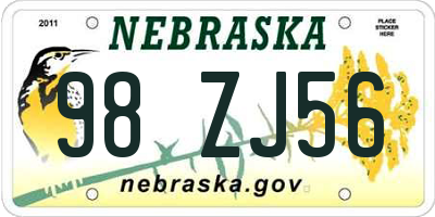 NE license plate 98ZJ56