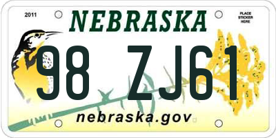 NE license plate 98ZJ61