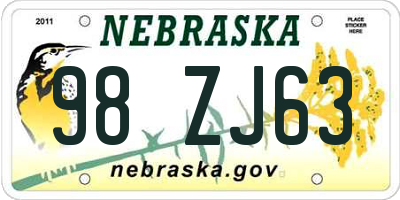 NE license plate 98ZJ63