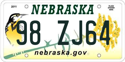 NE license plate 98ZJ64