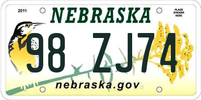 NE license plate 98ZJ74
