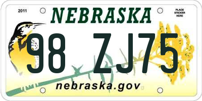 NE license plate 98ZJ75