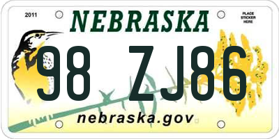 NE license plate 98ZJ86