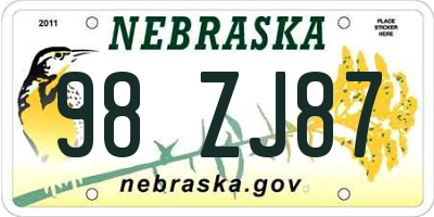 NE license plate 98ZJ87