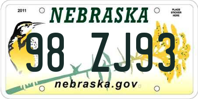 NE license plate 98ZJ93