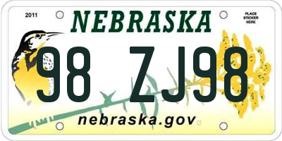 NE license plate 98ZJ98
