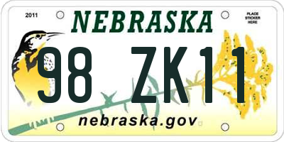 NE license plate 98ZK11