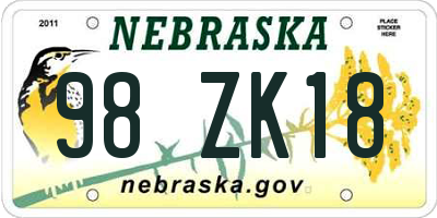 NE license plate 98ZK18