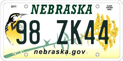 NE license plate 98ZK44