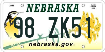 NE license plate 98ZK51