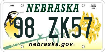 NE license plate 98ZK57
