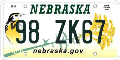 NE license plate 98ZK67