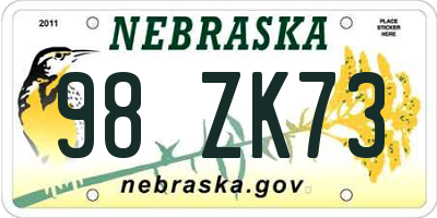 NE license plate 98ZK73
