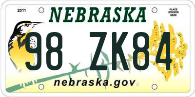 NE license plate 98ZK84